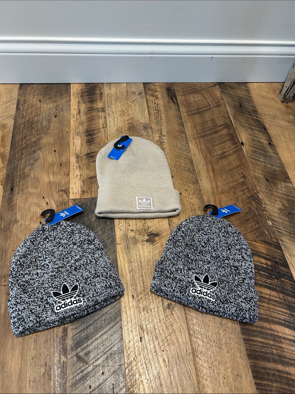 (LOT of 3) NWT adidas Men Beanie Trio - Cream and Black/Gray Marled